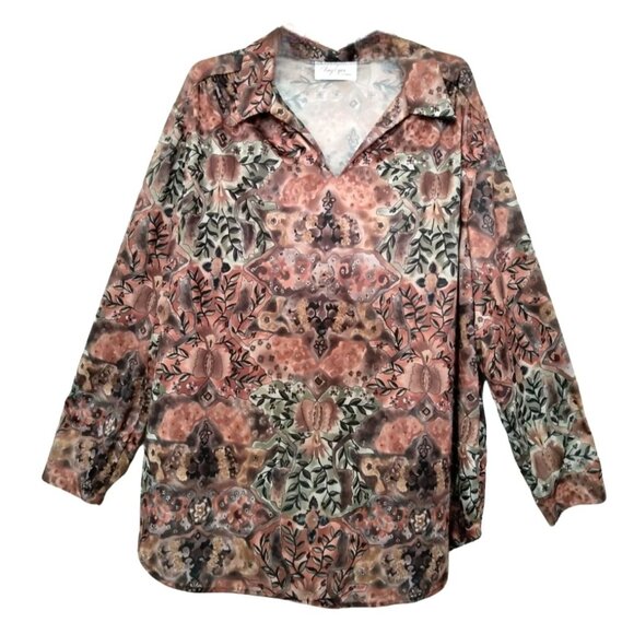 Amy Lynn Of California Womens Floral Print Long Sleeve Collared Blouse Top Size - Picture 2 of 7